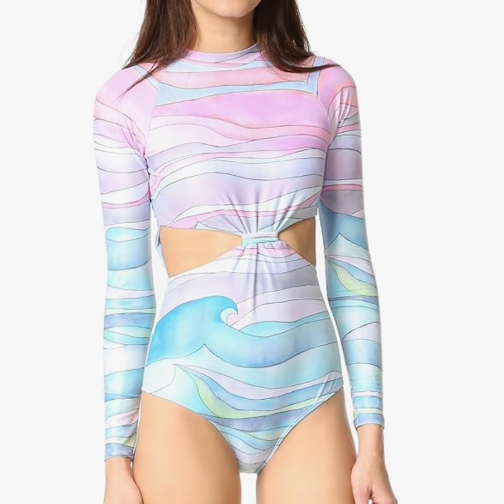 Mara Hoffman Women's Waves Knot Long Sleeve One Piece Swimsuit (NWT)